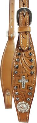 Show full view: Tahoe Tack Crystal Cross One Ear Headstall Hand Tooled, Tan, Warmblood X-Large slide 5 of 5