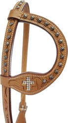 Tahoe Tack Crystal Cross One Ear Headstall Hand Tooled, Tan, Warmblood X-Large slide 2 of 5
