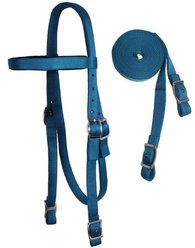 Tahoe Tack Double Layer Nylon Padded Headstall with Split Reins, Hurricane Blue, Cob Medium