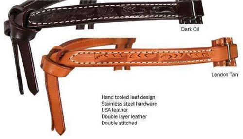 Show full view: Tahoe Tack Leaf Tooled Knotted Headstall Double Layer Opulent Leather, Tan, Full Horse Large slide 3 of 6
