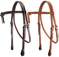 Tahoe Tack Leaf Tooled Knotted Headstall Double Layer Opulent Leather, Tan, Full Horse Large