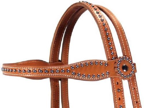 Show full view: Tahoe Tack High Country Western Browband Headstall with Spots Opulent Leather, Tan, Full Horse Large slide 2 of 2
