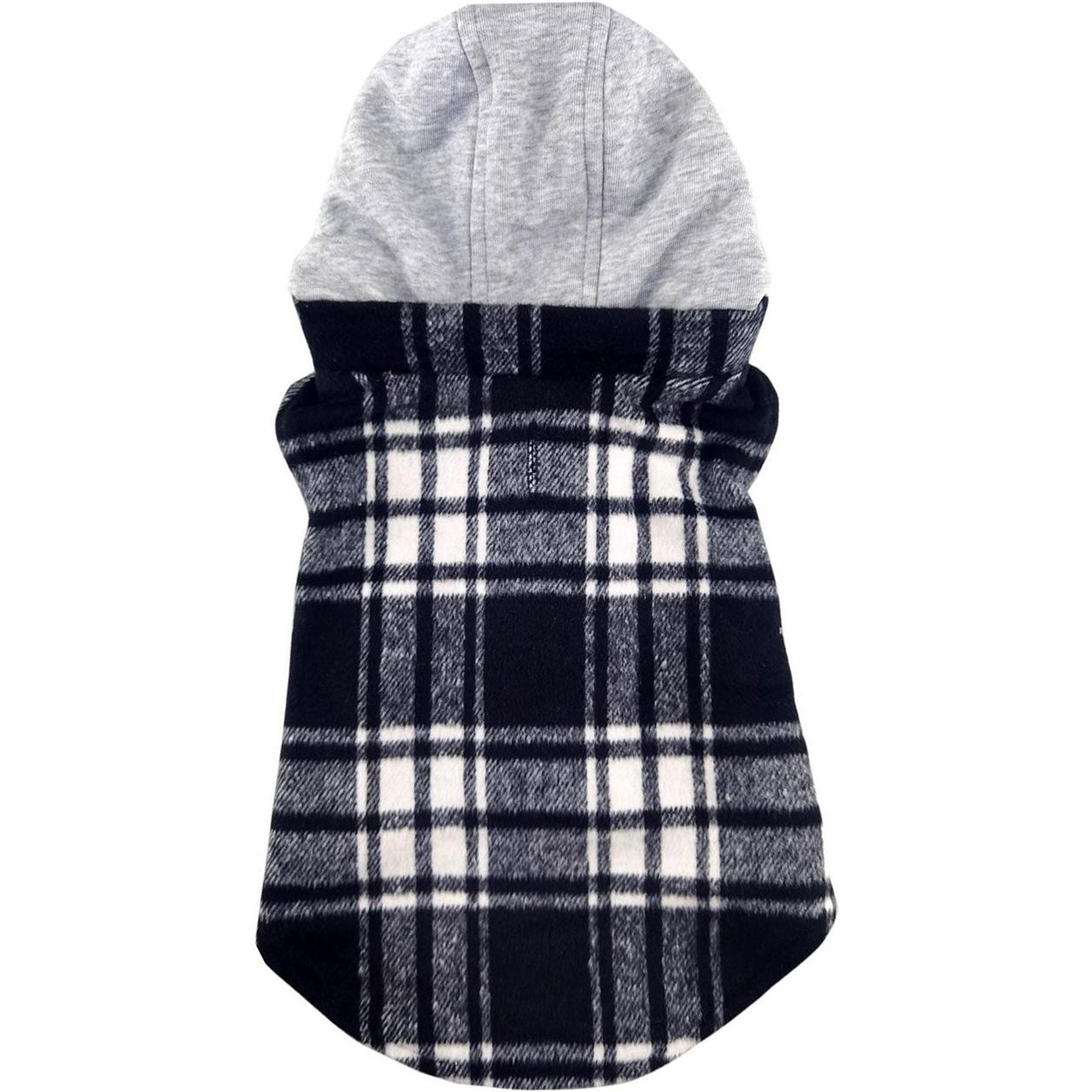 Doggie Design Weekender Dog Sweatshirt Hoodie, Black & White Plaid Flannel, Small