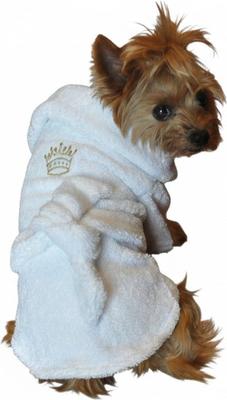 Show full view: Doggie Design White Gold Crown Cotton Dog Bathrobe, White, X-Large slide 2 of 4