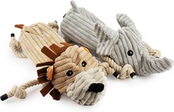 Giftable World Corduroy Jungle Elephant & Lion Plush Dog Toys, Multi, 12-in, 2 count