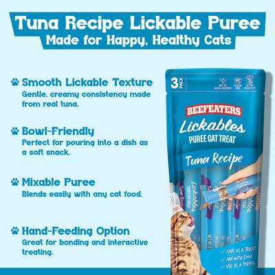 Show full view: Beefeaters Lickables Tuna Puree Recipe Cat Treat, 1.59-oz bag, case of 12 slide 7 of 9