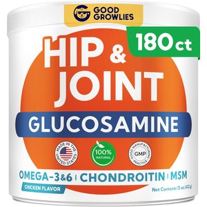 GoodGrowlies Glucosamine Hip & Joint Chicken Flavored Soft Chew Supplement for Dogs, 180 count