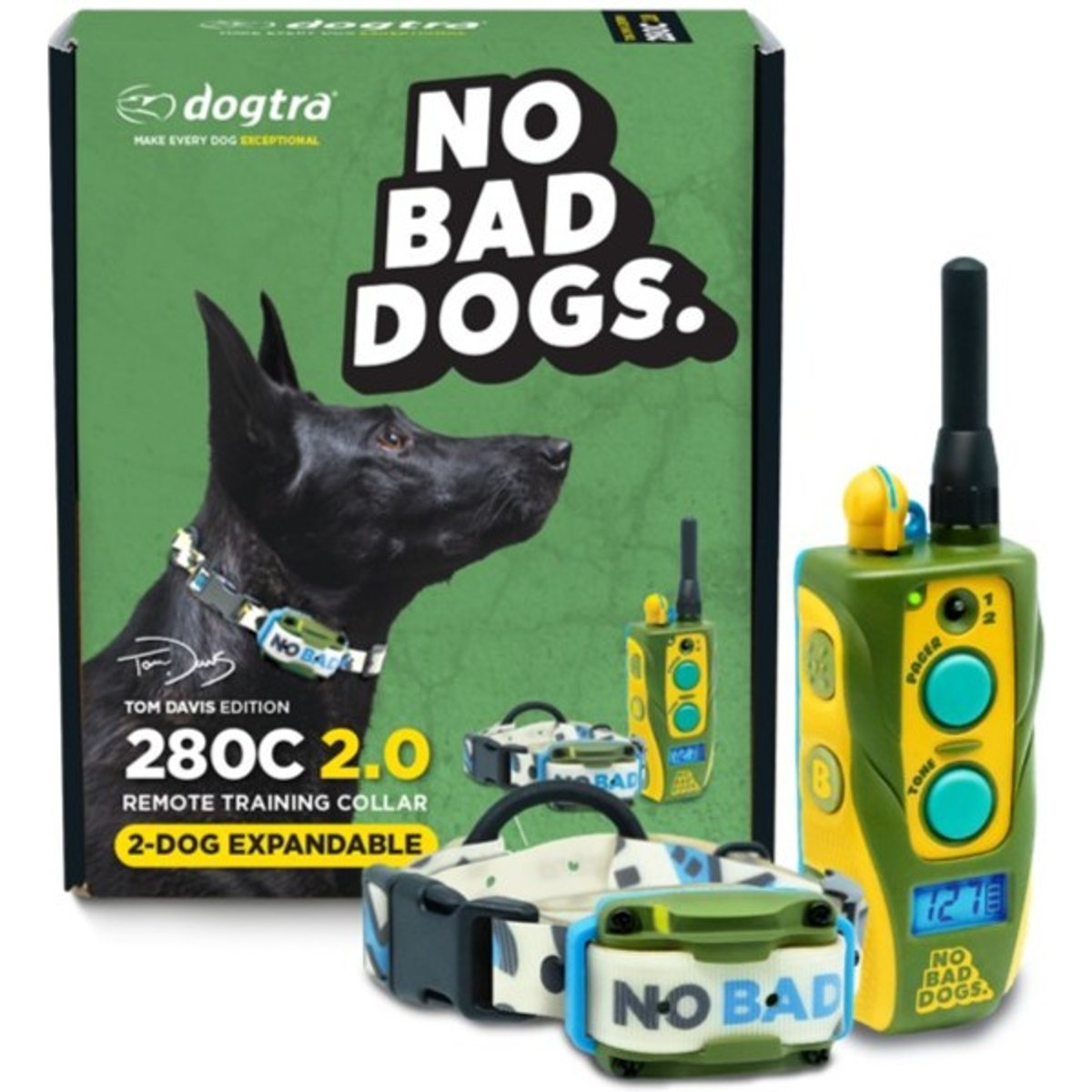 Dogtra Tom Davis Edition 280C 2.0 1/2 Mile Waterproof Vibration & Tone Remote Dog Training Collar, one-size, Green/Yellow