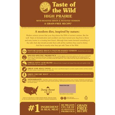 Show full view: Taste of the Wild High Prairie Grain-Free Dry Dog Food, 5-lb bag slide 3 of 10