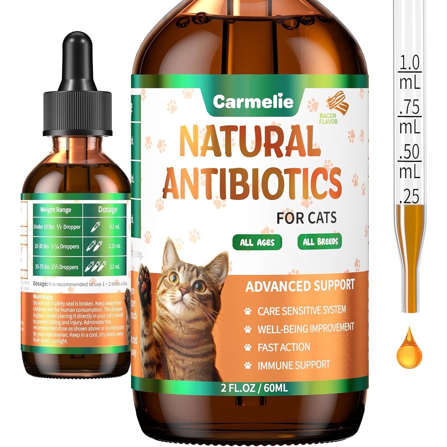 Carmelie Natural Antibiotics Allergy Relief Immune Support Liquid Supplement for Cats, 2-fl oz