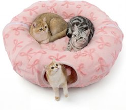 Lesure 2-in-1 Cat Tunnel Bed, Large, Pink Bows slide 1 of 6