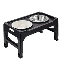 Supet Adjustable Height Stainless Steel Elevated Dog Bowls, Black, 8.75-cup