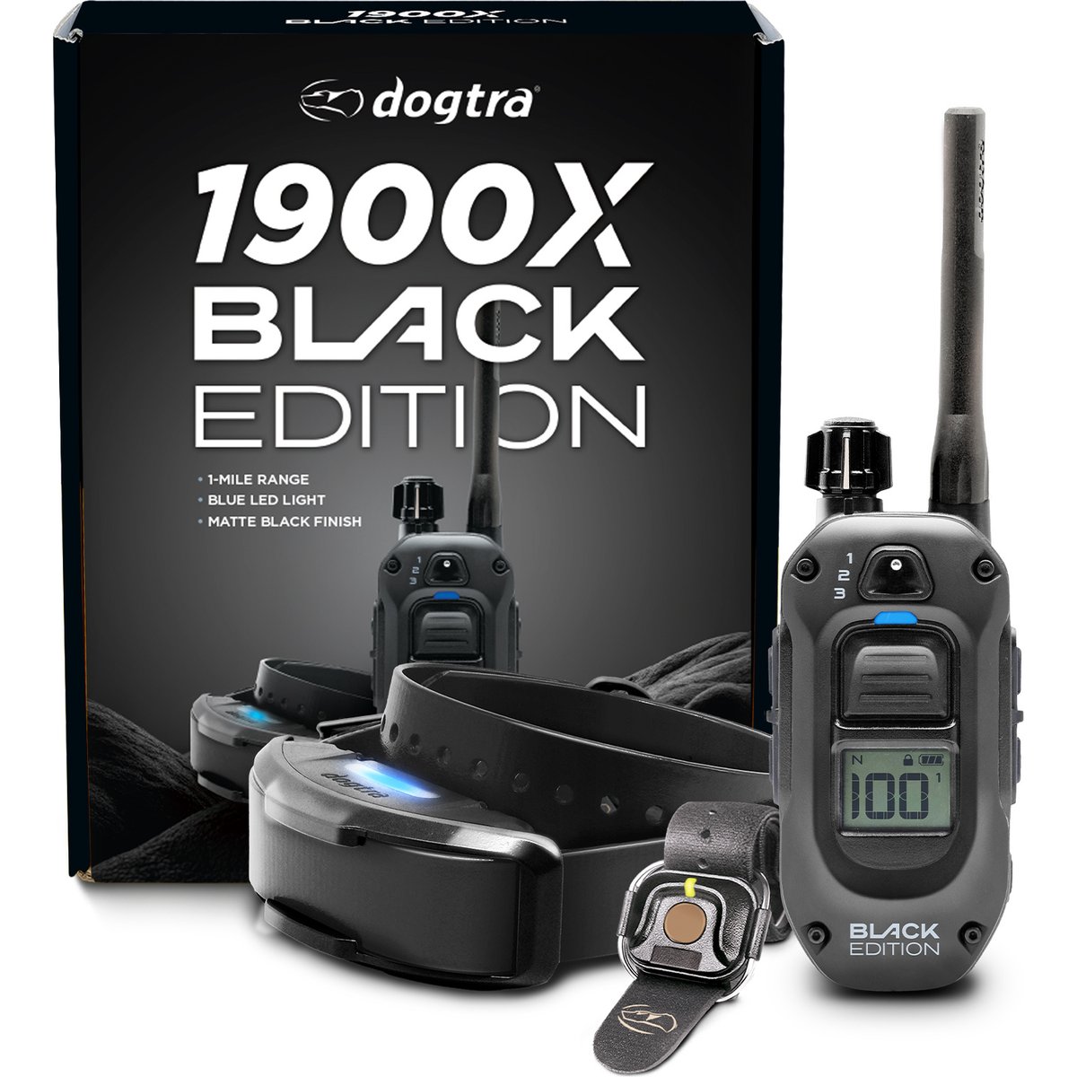 Dogtra 1900X Black Edition Waterproof Vibration & Tone Remote Dog Training Collar, 13 to 20-in neck, Matte Black