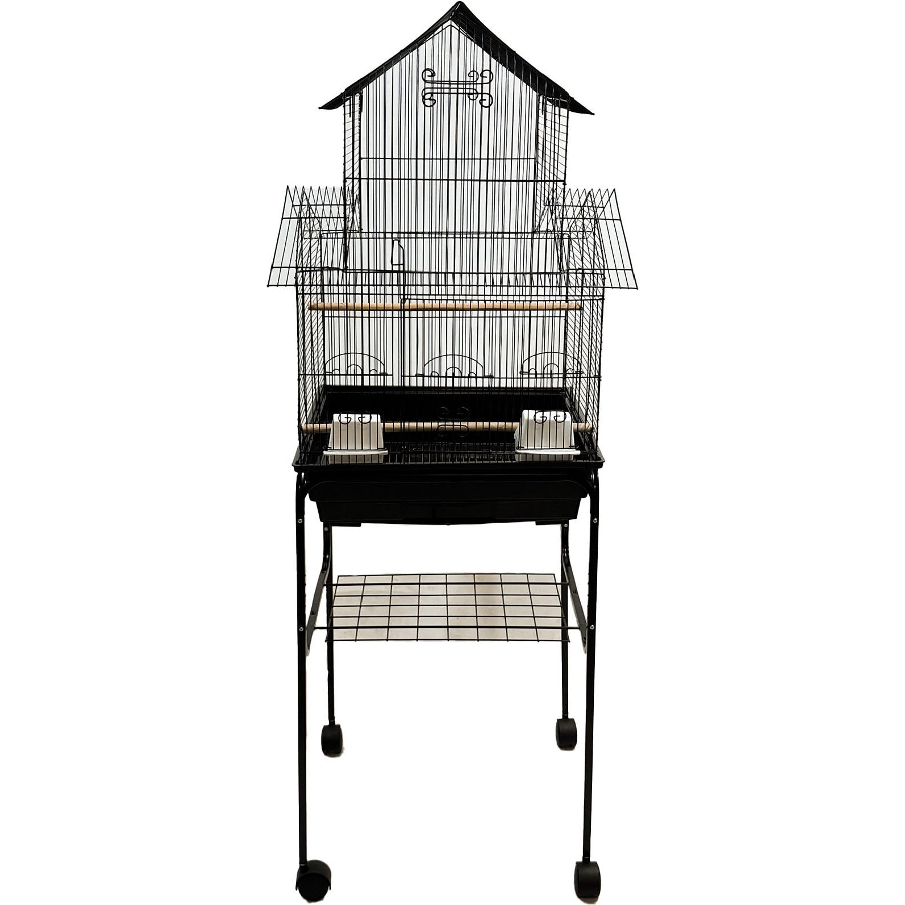 YML 5944 Pagoda Top Wheeled Bird Cage, Black, Large