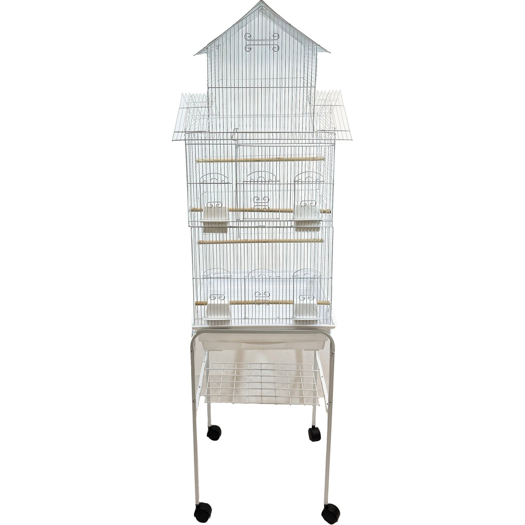 YML 6944 Tall Pagoda Top Wheeled Bird Cage, White, X-Large