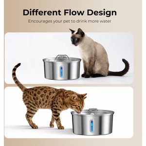 HINTON Indoor Ultra Quiet Automatic Water Dispenser Stainless Steel Dog & Cat Water Fountain with Water Level Window & Multi-Stage Filtration, Silver, 3.2-L