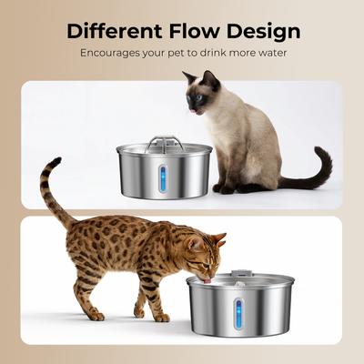 Show full view: HINTON Indoor Ultra Quiet Automatic Water Dispenser Stainless Steel Dog & Cat Water Fountain with Water Level Window & Multi-Stage Filtration, Silver, 3.2-L slide 4 of 8