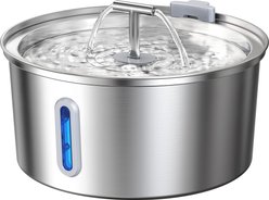 HINTON Indoor Ultra Quiet Automatic Water Dispenser Stainless Steel Dog & Cat Water Fountain with Water Level Window & Multi-Stage Filtration, Silver, 3.2-L