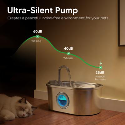 Show full view: HINTON Ideal Quiet Pump Stainless Steel Dog & Cat Water Fountain with Multi-Stage Filtration, Flower Shaped Nozzle & Water Level Window, Silver, 3.2-L slide 5 of 8