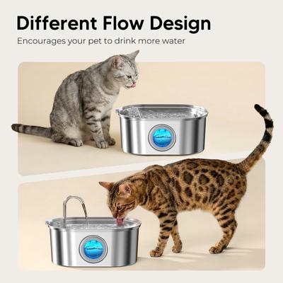 Show full view: HINTON Ideal Quiet Pump Stainless Steel Dog & Cat Water Fountain with Multi-Stage Filtration, Flower Shaped Nozzle & Water Level Window, Silver, 3.2-L slide 6 of 8