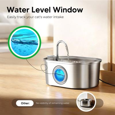 Show full view: HINTON Ideal Quiet Pump Stainless Steel Dog & Cat Water Fountain with Multi-Stage Filtration, Flower Shaped Nozzle & Water Level Window, Silver, 3.2-L slide 3 of 8