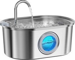 HINTON Ideal Quiet Pump Stainless Steel Dog & Cat Water Fountain with Multi-Stage Filtration, Flower Shaped Nozzle & Water Level Window, Silver, 3.2-L