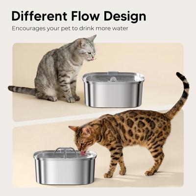 Show full view: HINTON Indoor Hydration Dispenser & Ultra Quiet Pump Stainless Steel Dog & Cat Water Fountain with Flower Shaped Spout & Water Level Window, Silver, 3.2-L slide 6 of 8