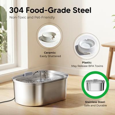 Show full view: HINTON Indoor Hydration Dispenser & Ultra Quiet Pump Stainless Steel Dog & Cat Water Fountain with Flower Shaped Spout & Water Level Window, Silver, 3.2-L slide 3 of 8