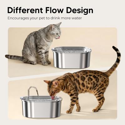 Show full view: HINTON Ultra Quiet Pump Stainless Steel Dog & Cat Water Fountain with Flower Shaped Spout & Water Level Window, Silver, 3.2-L slide 6 of 8