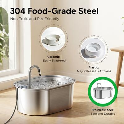 Show full view: HINTON Ultra Quiet Pump Stainless Steel Dog & Cat Water Fountain with Flower Shaped Spout & Water Level Window, Silver, 3.2-L slide 3 of 8