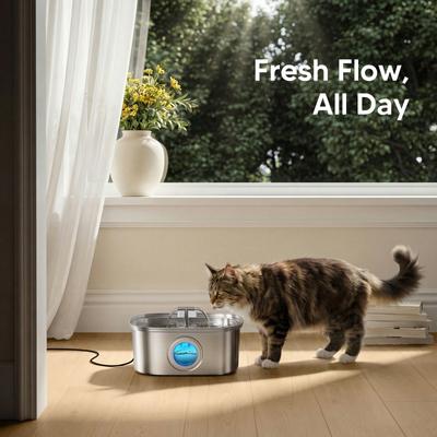 Show full view: HINTON Indoor Automatic Water Dispenser & Ultra Quiet Pump Stainless Steel Dog & Cat Water Fountain with Multi-Stage Filtration & Water Level Window, Silver, 3.2-L slide 8 of 8