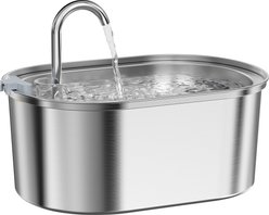 HINTON Ultra Quiet Pump Stainless Steel Dog & Cat Water Fountain with Flower Shaped Spout & Water Level Window, Silver, 3.2-L