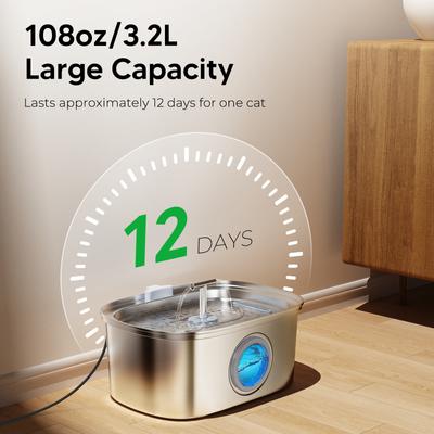 Show full view: HINTON Indoor Automatic Water Dispenser & Ultra Quiet Pump Stainless Steel Dog & Cat Water Fountain with Multi-Stage Filtration & Water Level Window, Silver, 3.2-L slide 5 of 8