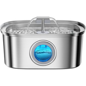 HINTON Indoor Automatic Water Dispenser & Ultra Quiet Pump Stainless Steel Dog & Cat Water Fountain with Multi-Stage Filtration & Water Level Window, Silver, 3.2-L