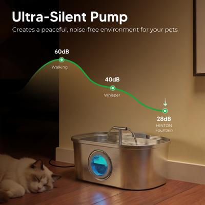 Show full view: HINTON Indoor Automatic Water Dispenser & Ultra Quiet Pump Stainless Steel Dog & Cat Water Fountain with Multi-Stage Filtration & Water Level Window, Silver, 3.2-L slide 2 of 8