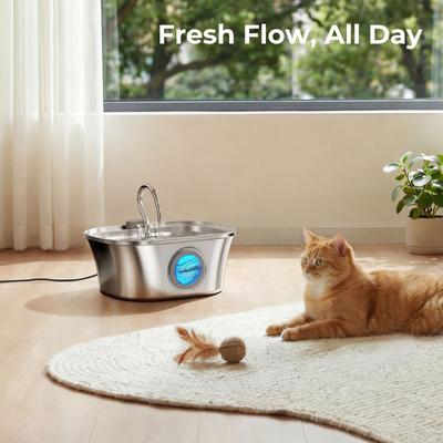 Show full view: HINTON Automatic Hydration Dispenser & Ultra Quiet Pump Stainless Steel Dog & Cat Water Fountain with Multi-Stage Filtration, Water Tap Nozzle & Water Level Window, Silver, 3.2-L slide 8 of 8