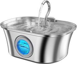 HINTON Automatic Hydration Dispenser & Ultra Quiet Pump Stainless Steel Dog & Cat Water Fountain with Multi-Stage Filtration, Water Tap Nozzle & Water Level Window, Silver, 3.2-L