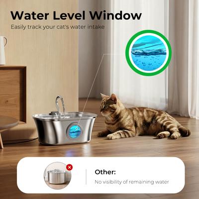 Show full view: HINTON Automatic Hydration Dispenser & Ultra Quiet Pump Stainless Steel Dog & Cat Water Fountain with Multi-Stage Filtration, Water Tap Nozzle & Water Level Window, Silver, 3.2-L slide 2 of 8
