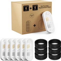 HINTON PDZD-6 Dog & Cat Water Fountain Replacement Filters & Pre-Filter Sponges, White, 6 count