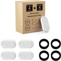 HINTON PDHT-4 Dog & Cat Water Fountain Replacement Filters & Pre-Filter Sponges, White, 4 count