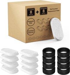 HINTON PDHT-8 Dog & Cat Water Fountain Replacement Filters & Pre-Filter Sponges, White, 8 count