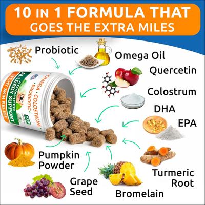 Show full view: Bark&Spark Advanced Allergy Relief & Itch Relief with Omega 3 & Fish Oil with Probiotics Chew Supplement, 120 count slide 5 of 10