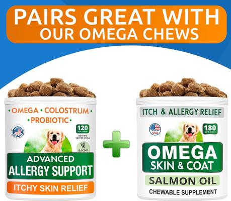 Show full view: Bark&Spark Advanced Allergy Relief & Itch Relief with Omega 3 & Fish Oil with Probiotics Chew Supplement, 120 count slide 7 of 10