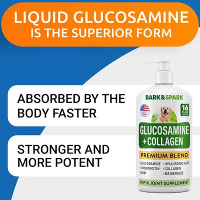 Show full view: Bark&Spark Liquid Glucosamine + Collagen Hip & Joint Supplement for Dogs, 16-fl oz bottle slide 4 of 10