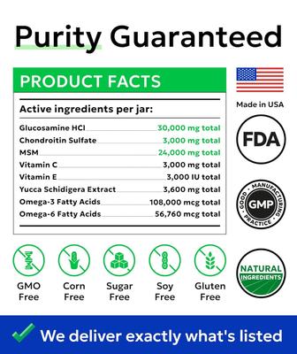 Show full view: Bark&Spark Glucosamine Chondroitin Peanut Butter Flavored Hip & Joint Chews Supplement for Dogs, 120 count slide 6 of 10