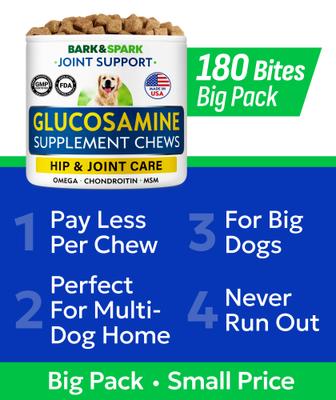Show full view: Bark&Spark Glucosamine Chondroitin Hip & Joint with Omega 3 & Fish Oil Supplement for Dogs, 180 count slide 4 of 9