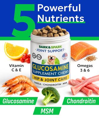 Show full view: Bark&Spark Glucosamine Chondroitin Peanut Butter Flavored Hip & Joint Chews Supplement for Dogs, 120 count slide 4 of 10