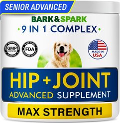 Bark&Spark Advanced Glucosamine Chondroitin Chews Hip & Joint with Omega 3 & Fish Oil Supplement for Senior Dogs, 120 count