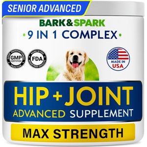 Bark&Spark Advanced Glucosamine Chondroitin Chews Hip & Joint with Omega 3 & Fish Oil Supplement for Senior Dogs, 120 count