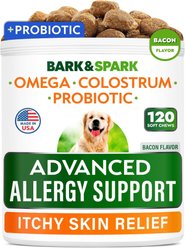 Bark&Spark Advanced Allergy Relief & Itch Relief with Omega 3 & Fish Oil with Probiotics Chew Supplement, 120 count